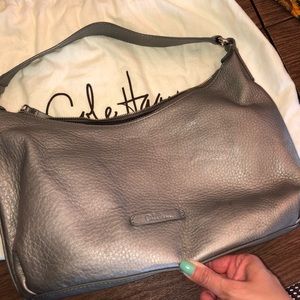 Nice Cole Haan dark silver metallic leather hobo